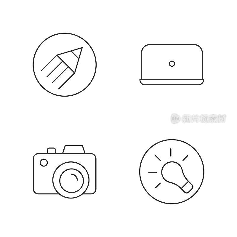Photographer work elements pixel perfect linear icons set